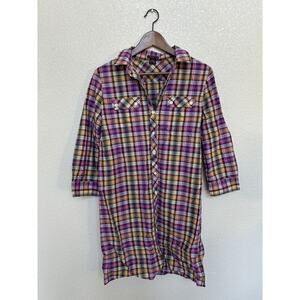 NEW Theory purple plaid shirt dress 6 casual country classic 3/4 sleeve modest